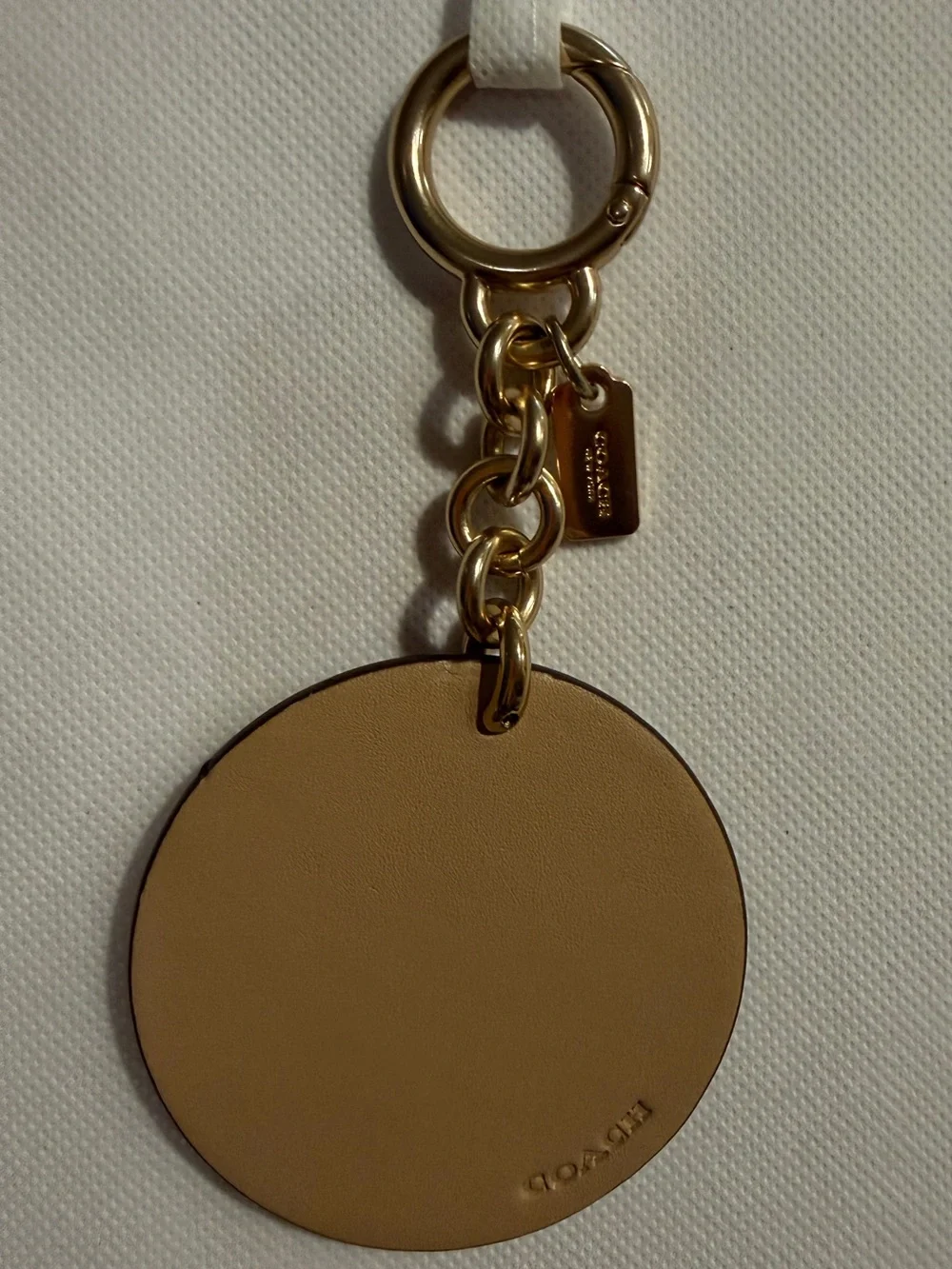 Coach Beige Leather Emoji Key Fob with Glitter Accents